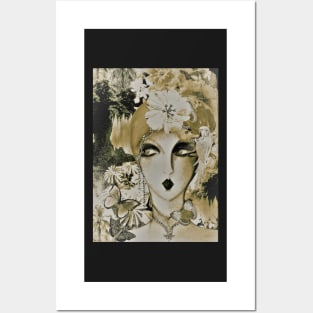 ART DECO FLAPPER COLLAGE POSTER PRINT 70S BIRDS, BUTTERFLIES, ROSES Posters and Art